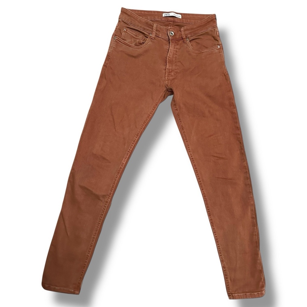Zara Skinny Jeans Rust Brown Mid‎ Rise Stretch Denim Women's 30 Earthy Neutral